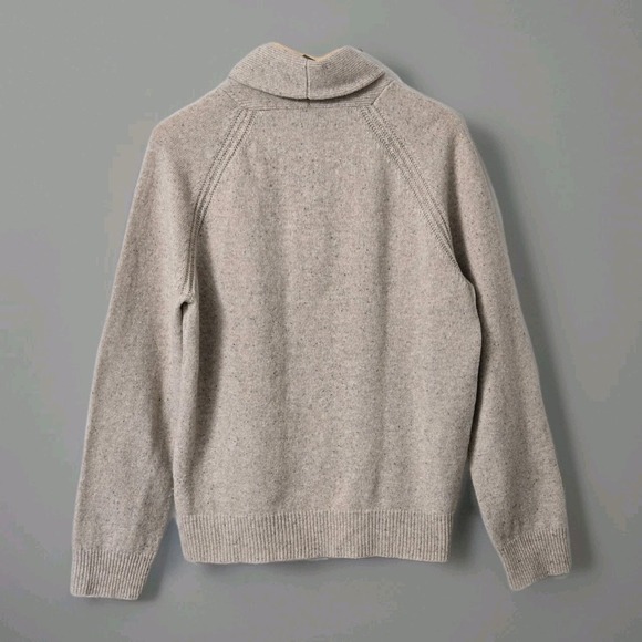 J CREW Men's Lambswool Blend Sweater Sz M Light Brown Shawl Collar Zip Neck - Picture 3 of 11